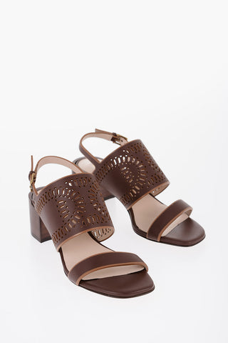 Laser Cut Leather Sandals with Wooden Heel 5,5cm