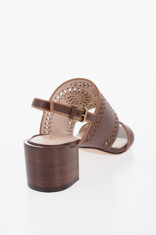 Laser Cut Leather Sandals with Wooden Heel 5,5cm