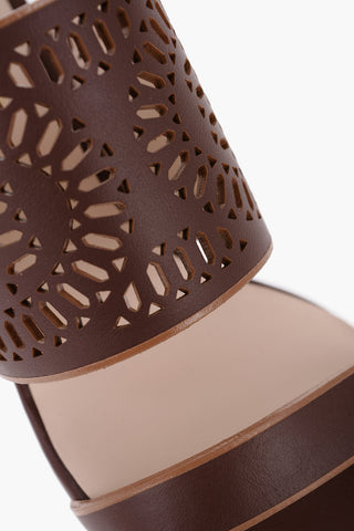 Laser Cut Leather Sandals with Wooden Heel 5,5cm
