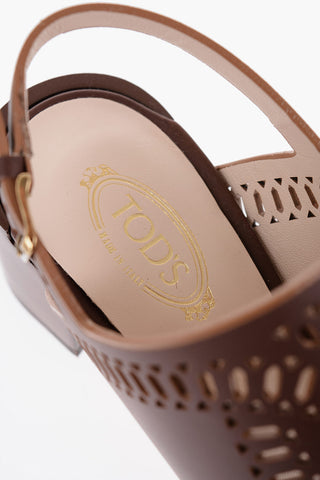 Laser Cut Leather Sandals with Wooden Heel 5,5cm