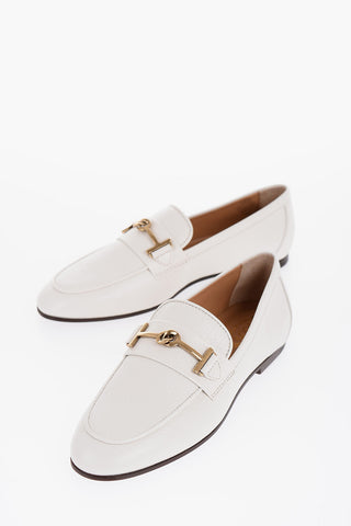 Textured Leather Bit Loafers with Golden Detail