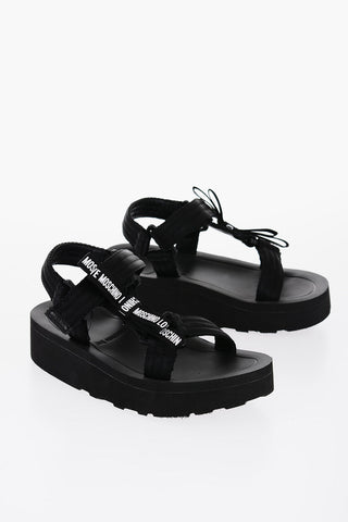 LOVE Solid Color Sandals with Touch Strap Closure and Logoed Bow