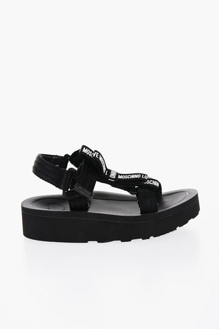 LOVE Solid Color Sandals with Touch Strap Closure and Logoed Bow