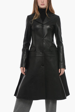 Leather Trench Coat with Stitch Detailing