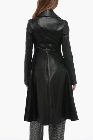 Leather Trench Coat with Stitch Detailing