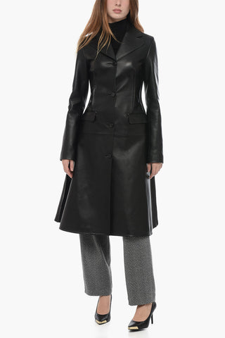 Leather Trench Coat with Stitch Detailing