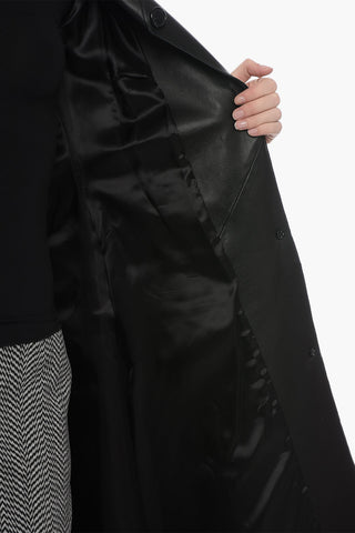 Leather Trench Coat with Stitch Detailing