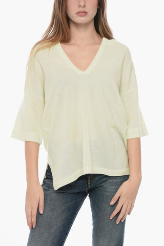 Short Sleeved Cashmere Slip-Neck Sweater