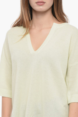 Short Sleeved Cashmere Slip-Neck Sweater