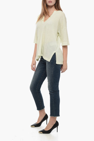 Short Sleeved Cashmere Slip-Neck Sweater