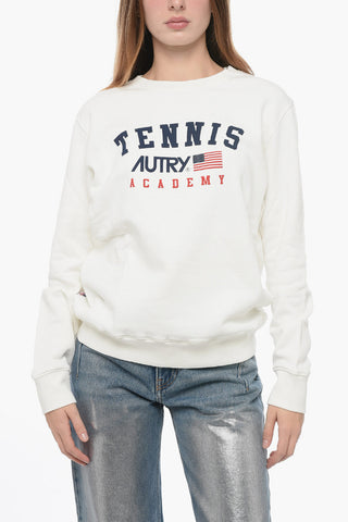 Fleeced Cotton Crew-neck Sweatshirt with Frontal Print