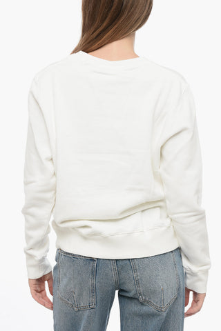 Fleeced Cotton Crew-neck Sweatshirt with Frontal Print