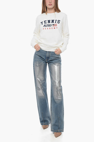 Fleeced Cotton Crew-neck Sweatshirt with Frontal Print