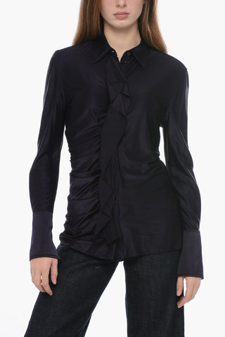 Satin Draped Shirt with Ruffle Detail