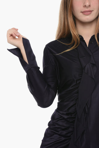Satin Draped Shirt with Ruffle Detail
