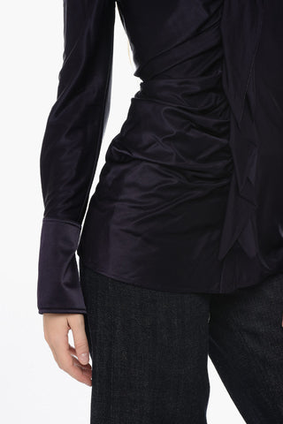 Satin Draped Shirt with Ruffle Detail