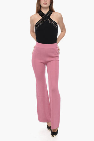 Ribbed High-Waist Palazzo Trousers