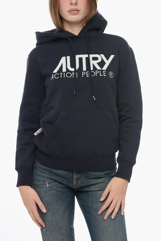 Fleeced cotton Hoodie with Contrasting Logo