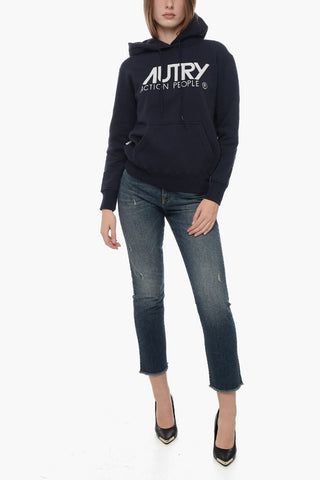 Fleeced cotton Hoodie with Contrasting Logo