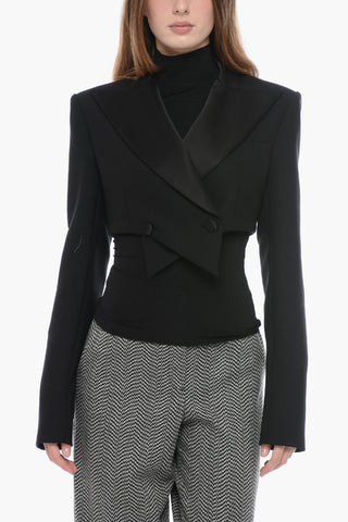 Blazer Crop Incrociato con Rever in Satin