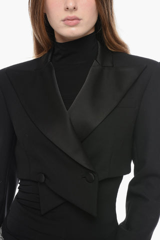 Blazer Crop Incrociato con Rever in Satin