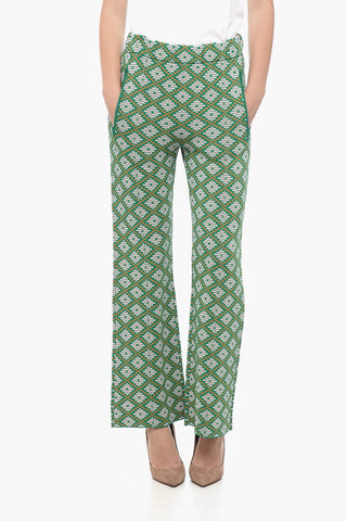 Stretchy High-Waist Pants with Geometric Motif