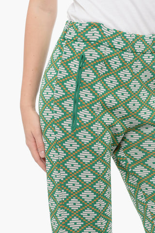 Stretchy High-Waist Pants with Geometric Motif