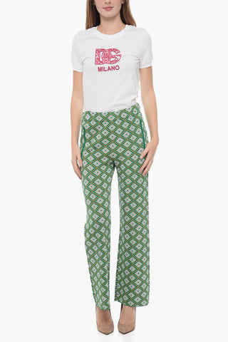 Stretchy High-Waist Pants with Geometric Motif