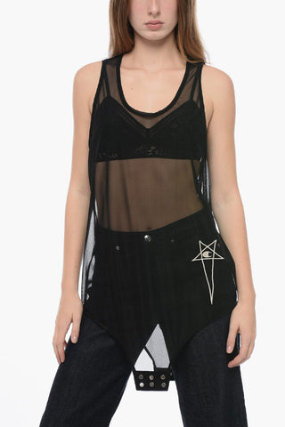 CHAMPION Canotta Semi Sheer con Ricamo a Contrasto