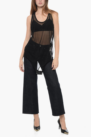 CHAMPION Canotta Semi Sheer con Ricamo a Contrasto