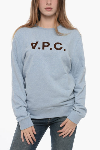 Brushed Cotton Crewneck Sweatshirt with Velvet Logo