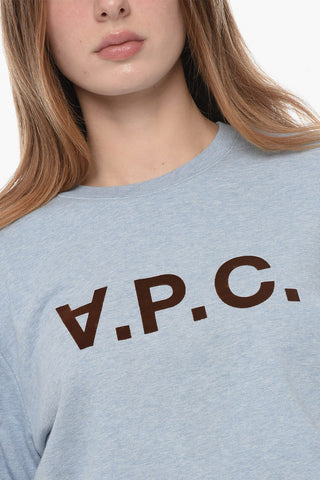 Brushed Cotton Crewneck Sweatshirt with Velvet Logo
