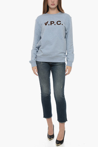 Brushed Cotton Crewneck Sweatshirt with Velvet Logo