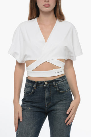 Crossed Crop Top with Logoed Velcro Closure