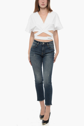 Crossed Crop Top with Logoed Velcro Closure