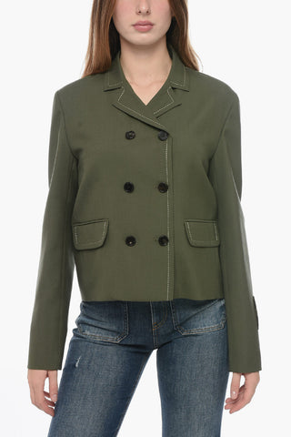 Blazer Crop Doppiopetto con Cuciture a Vista