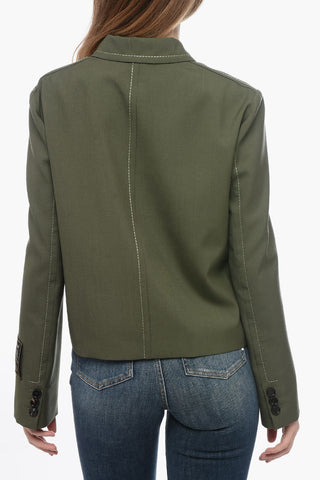 Blazer Crop Doppiopetto con Cuciture a Vista