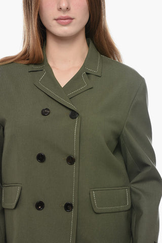 Blazer Crop Doppiopetto con Cuciture a Vista