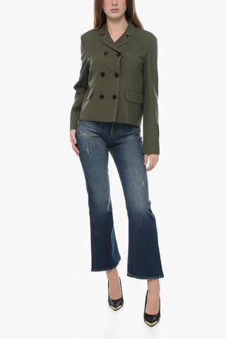 Blazer Crop Doppiopetto con Cuciture a Vista