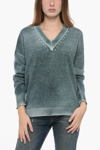 Asymmetrical Virgin Wool and Cashmere V-Neck Sweater
