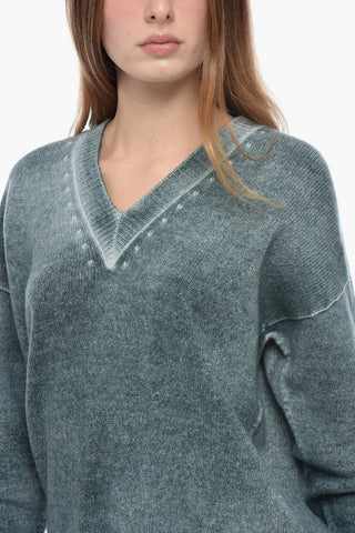 Asymmetrical Virgin Wool and Cashmere V-Neck Sweater