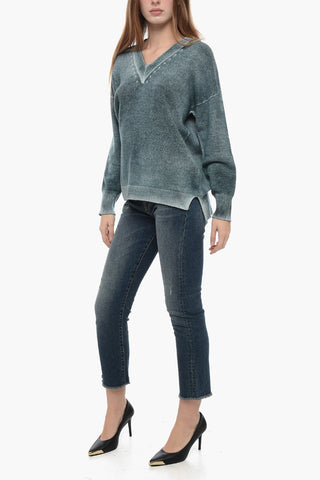 Asymmetrical Virgin Wool and Cashmere V-Neck Sweater
