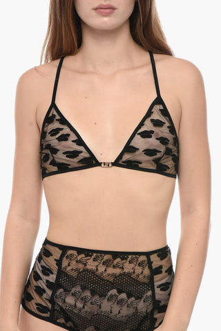 Triangle Bra and High-Waisted Briefs Set in Tulle and Lace