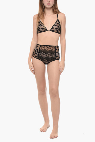 Triangle Bra and High-Waisted Briefs Set in Tulle and Lace