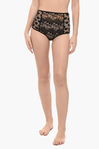 Triangle Bra and High-Waisted Briefs Set in Tulle and Lace