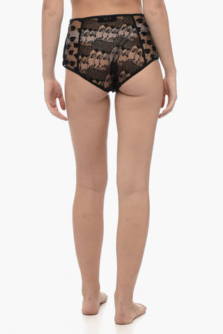 Triangle Bra and High-Waisted Briefs Set in Tulle and Lace