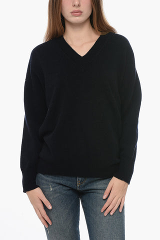 Asymmetrical Virgin Wool and Cashmere V-Neck Sweater