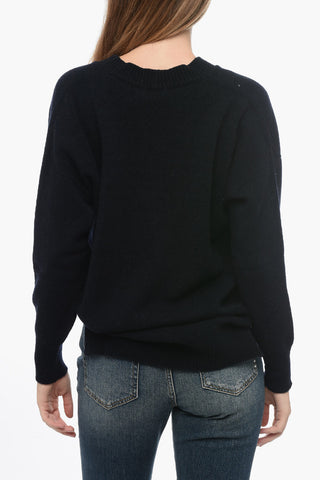 Asymmetrical Virgin Wool and Cashmere V-Neck Sweater