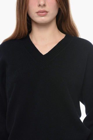 Asymmetrical Virgin Wool and Cashmere V-Neck Sweater