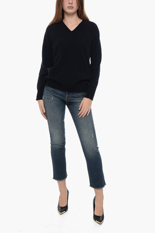 Asymmetrical Virgin Wool and Cashmere V-Neck Sweater